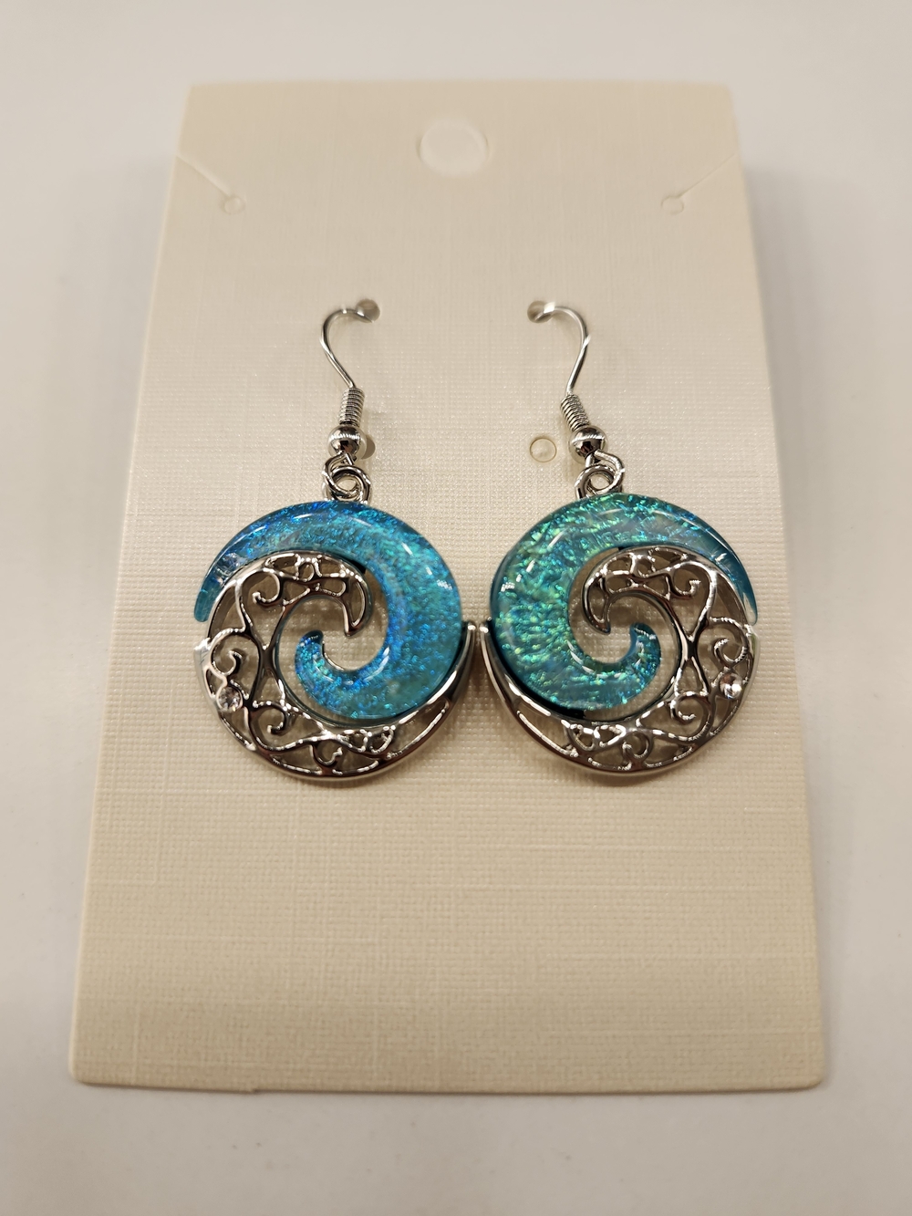 Turquoise Blue Swirl Dangle Earrings - Souvenir From Hawaii
